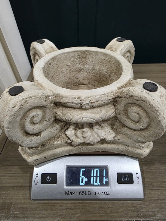 Italian Ornate Colonna Ionica - Eye of the Day Garden Design  Vtg Terracotta Architectural Neoclassical Roman Ionic Column Capital Riser Plant